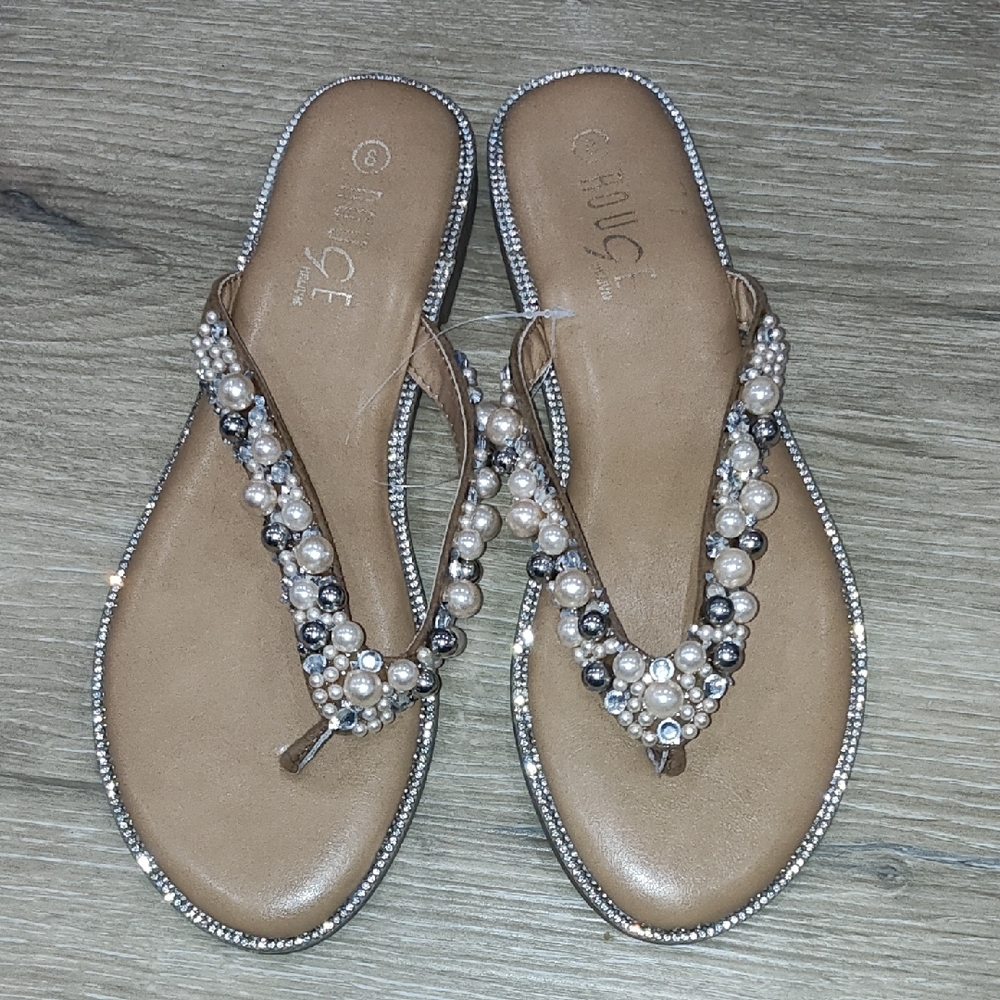 Rouge! Tan Pearl-Embellished Sandals